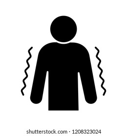 Trembling glyph icon. Silhouette symbol. Anxiety. Shaking body. Worrying and afraid person. Chills. Physiological stress symptoms. Negative space. Vector isolated illustration