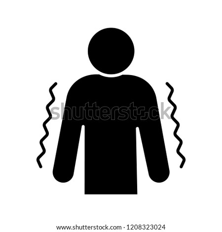 Trembling glyph icon. Silhouette symbol. Anxiety. Shaking body. Worrying and afraid person. Chills. Physiological stress symptoms. Negative space. Vector isolated illustration