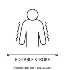 Trembling linear icon. Anxiety. Shaking body. Thin line illustration. Worrying and afraid person. Chills. Physiological stress symptom. Contour symbol. Vector isolated outline drawing. Editable stroke