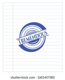 Tremendous blue ink pen emblem. Vector Illustration. Detailed.