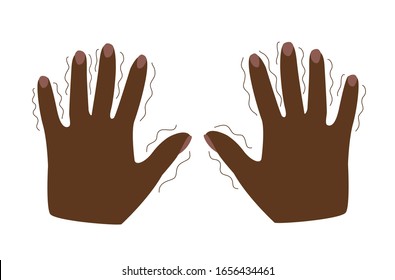 Tremor, trembling. Shivering in the hands symptom of mental disorders, panic, fear, parkinson's disease. Black skin, african. flat vector illustration isolated on white