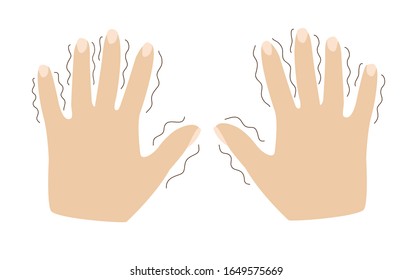 Tremor, trembling. Shivering in the hands of the symptoms of various mental disorders, panic, fear, parkinson's disease. Hand with nails. flat vector illustration isolated on white