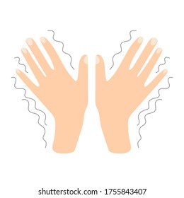 Tremor, trembling. Symptom of disease, sensitivity to cold, anxiety or fear. Muscle twitching. Hand with nails. Flat vector stock illustration isolated on white background.