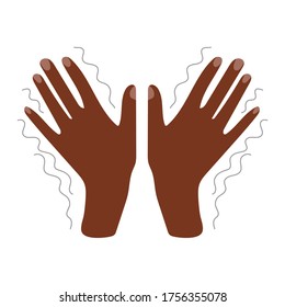 Tremor, trembling. Symptom of disease, sensitivity to cold, anxiety or fear. Muscle twitching. Hand with nails. Flat vector stock illustration isolated on white background.