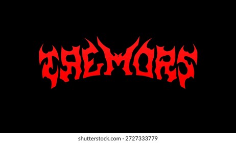Tremors text typography vector in raw and symmetry, dark metal style lettering for t-shirt print apparel, sticker, poster, and underground logo