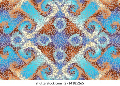Textura de la pared de Trencadis. Brillante mosaico abstracto sin patrón. Vector de fondo. Textura sin fin. Fragmentos de baldosas cerámicas.