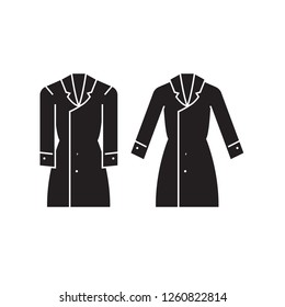 Trench coat black vector concept icon. Trench coat flat illustration, sign