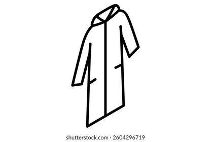 trench coat, Clothes simple isometric line drawing icon in black and white, Vector Illustration