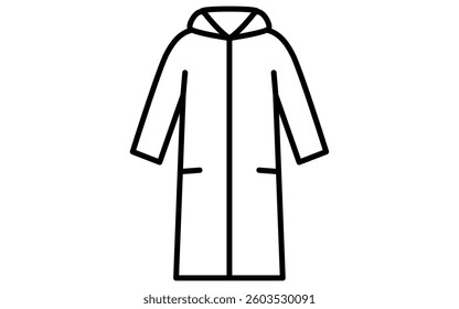 trench coat, Clothes simple line drawing icon in black and white, Vector Illustration