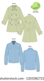 Trench Coat And Denim Jacket Fashion Detailed Vector Editable Scheme