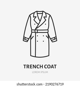 Trench coat doodle line icon. Vector thin outline illustration of autumn clothes. Black color linear sign for outdoor apparel