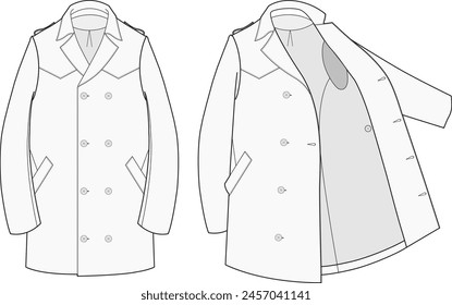 Trench Coat Fashion Illustration Vector Template Front and Open View