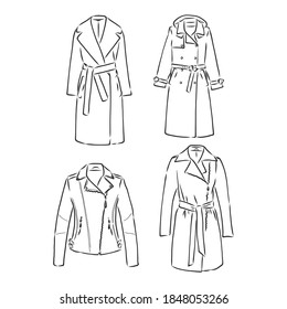 Trench coat icon  Fashion garment symbol  Technical drawing garment for design  logo  advertising banner  coat vector sketch illustration