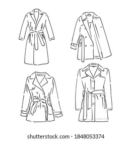 Trench coat icon  Fashion garment symbol  Technical drawing garment for design  logo  advertising banner  coat vector sketch illustration