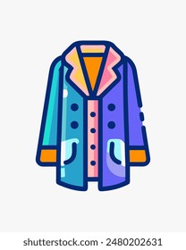 Trench Coat Icon Vector hand drawn Art. blazer, doctor coat logo.