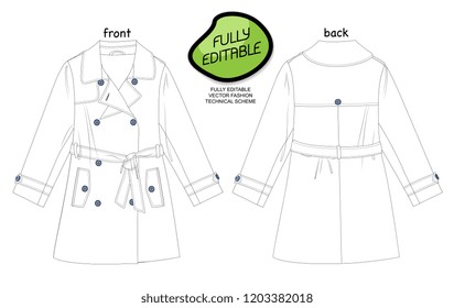 Trench Coat Vector Fashion Detailed Editable Scheme