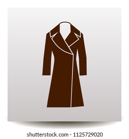 Trench coat vector icon on a realistic paper background with shadow. Flat design style