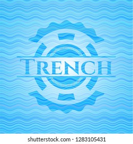 Trench sky blue water wave badge background.