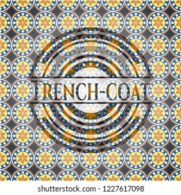 Trench-coat arabic badge background. Arabesque decoration.