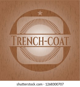 Trench-coat badge with wood background