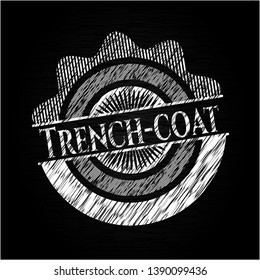 Trench-coat chalkboard emblem written on a blackboard. Vector Illustration. Detailed.