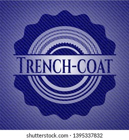 Trench-coat emblem with denim texture. Vector Illustration. Detailed.