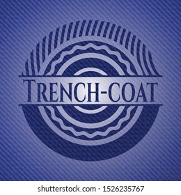 Trench-coat emblem with jean background. Vector Illustration. Detailed.
