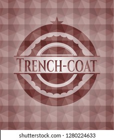 Trench-coat red emblem with geometric pattern background. Seamless.