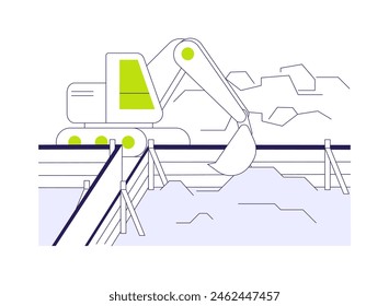 Trenching abstract concept vector illustration. Contractor digging a trench, commercial construction, building process, earthworks idea, underground utility installation abstract metaphor.