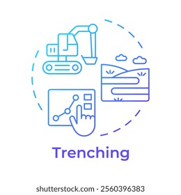 Trenching blue gradient concept icon. Horizontal extent of soil layers studying. Geotechnical survey test. Round shape line illustration. Abstract idea. Graphic design. Easy to use in article