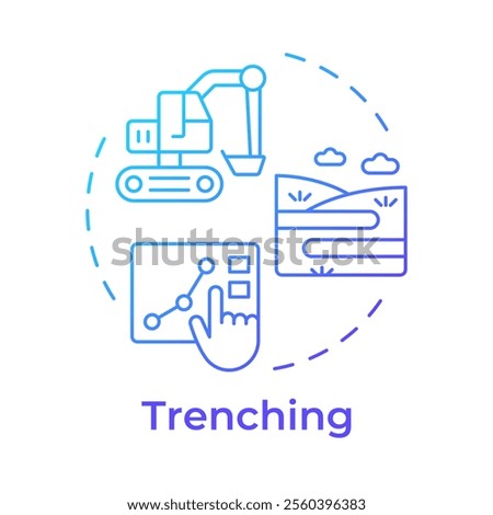 Trenching blue gradient concept icon. Horizontal extent of soil layers studying. Geotechnical survey test. Round shape line illustration. Abstract idea. Graphic design. Easy to use in article