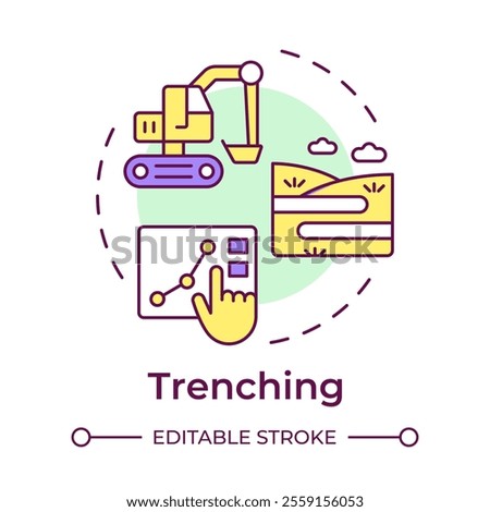 Trenching multi color concept icon. Horizontal extent of soil layers studying. Geotechnical survey test. Round shape line illustration. Abstract idea. Graphic design. Easy to use in article
