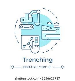 Trenching soft blue concept icon. Horizontal extent of soil layers studying. Geotechnical survey test. Round shape line illustration. Abstract idea. Graphic design. Easy to use in article