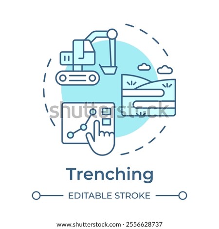 Trenching soft blue concept icon. Horizontal extent of soil layers studying. Geotechnical survey test. Round shape line illustration. Abstract idea. Graphic design. Easy to use in article