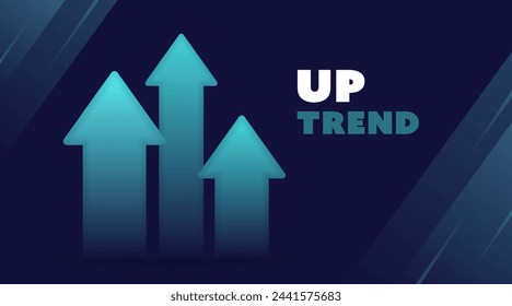 Up trend with 3d arrows isolated on blue background with glowing effect. Arrows rising up and thereby show the growth of assets. Stock exchange concept. Trader profit. Vector illustration.