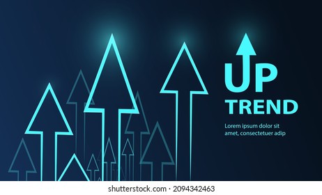 Up trend abstract background. Up arrow on dark background.