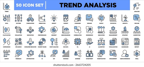 Análisis de tendencias Icon Sheet Azul Negro