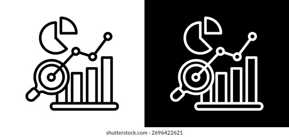Icono De Análisis De Tendencias En Blanco Y Negro Línea Estilo Colección Conjunto Ilustración vectorial