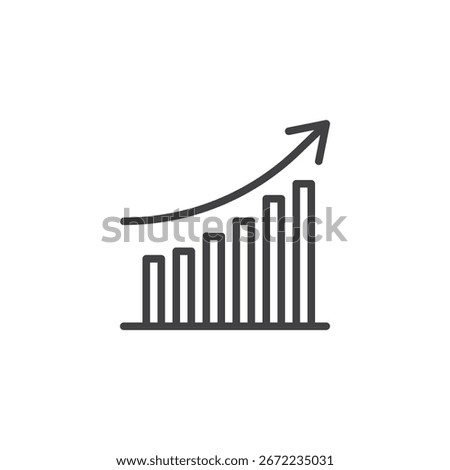 Trend Analysis line icon with upward arrow chart. Outline vector icon, sign representing growth, success, and business improvement as an analytical symbol.