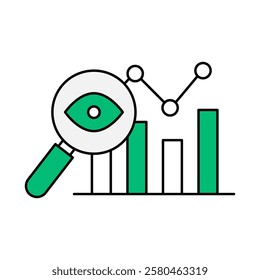 Trend Analysis – Magnifying Glass Over Graph Icon Representing Market Trend Insights for Business Decision Making