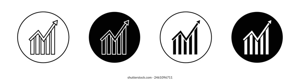 Trend Arrow icon set. Stock market up sign. economy growth graph vector symbol. increase profit chart. high grow. upward trend icon. higher sales statistic symbol in black filled and outlined style.