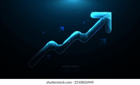 Seta de tendência para cima. Seta ascendente. Setas subindo. Poli baixo brilhante, wireframe, linear, linha e malha. Vetor de ilustração