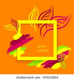 Trend Autumn Abstract background made by hand draw  brushes leaves on orange or concept autumn collection or flyer banner template or decoration package