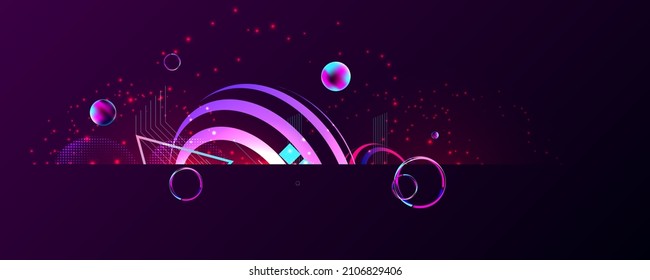 Trend blue Dark abstract futuristic art neon abstraction background cosmos new art 3d starry sky glowing galaxy and planets blue circles