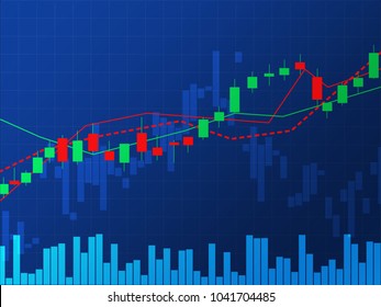 trend of candle stick graph with bar chart of business investment trading for data analysis on blue background. It can be concept for gold, money, oil,forex or stock trading in vector illustration