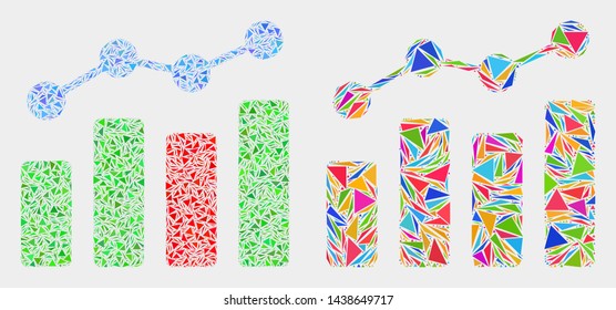 Trend chart collage icon of triangle elements which have various sizes and shapes and colors. Geometric abstract vector illustration of trend chart.