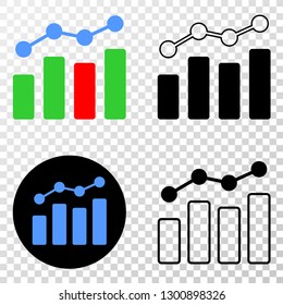 Trend chart EPS vector pictogram with contour, black and colored versions. Illustration style is flat iconic symbol on chess transparent background.