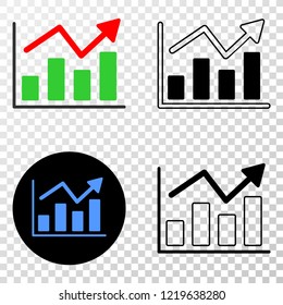 Trend chart EPS vector pictograph with contour, black and colored versions. Illustration style is flat iconic symbol on chess transparent background.