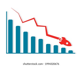 The trend of the chart fell sharply like a rocket. vector illustration