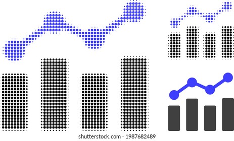 Trend chart halftone dotted icon. Halftone pattern contains circle dots. Vector illustration of trend chart icon on a white background.